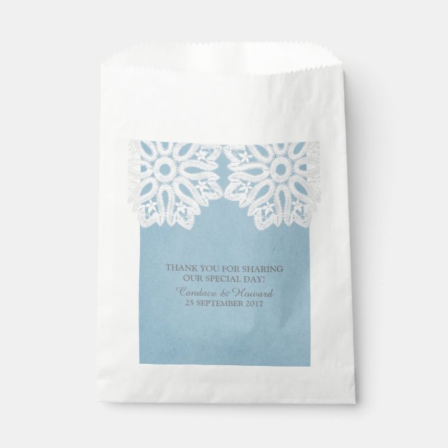 Blue Elegant Lace Favour Bags (Front)