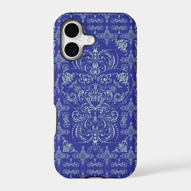 Blue Elegant Lace Heart Pattern iPhone 5 Case (Back)