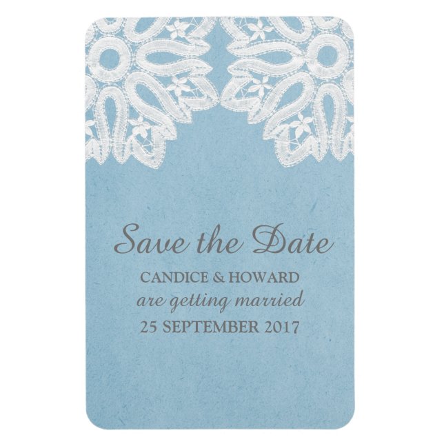 Blue Elegant Lace Save the Date Flexi Magnet (Vertical)
