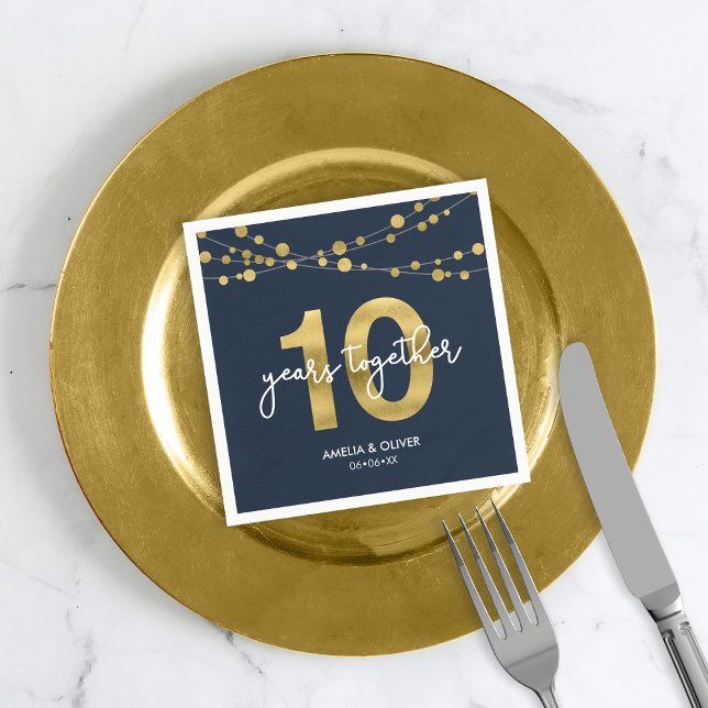 Blue Elegant Lights 10th Wedding Anniversary Party Napkin (Creator Uploaded)