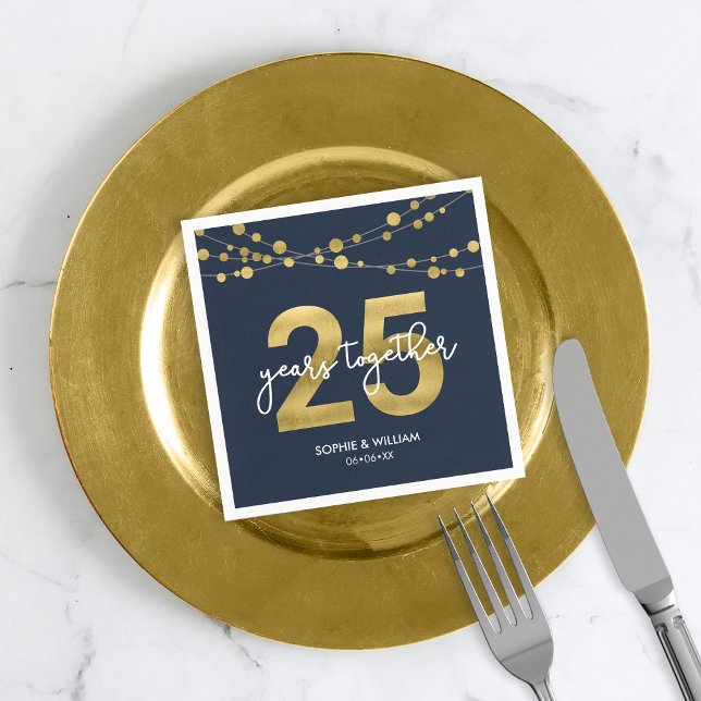 Blue Elegant Lights 25th Wedding Anniversary Party Napkin (Creator Uploaded)