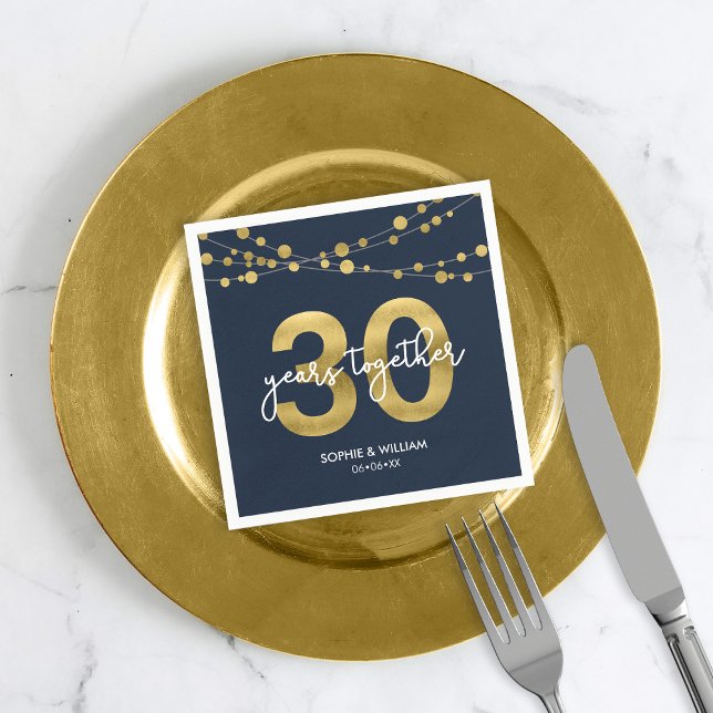 Blue Elegant Lights 30th Wedding Anniversary Party Napkin (Creator Uploaded)