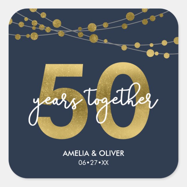 Blue Elegant Lights 50th Wedding Anniversary Square Sticker (Front)