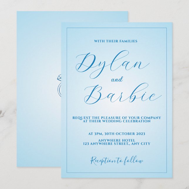 Blue Elegant Minimal Rings Wedding invitation (Front/Back)