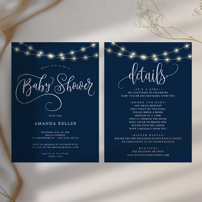 Blue Elegant Minimalist and Details Baby Shower Invitation (Creator Uploaded)