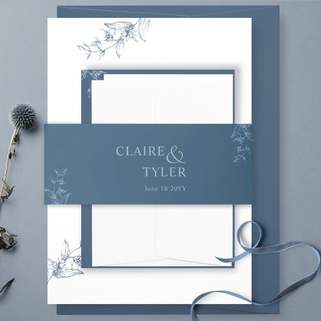 Blue Elegant Modern and Minimal Wedding Invitation Belly Band (Creator Uploaded)