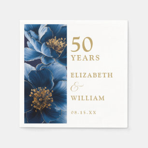 Blue Elegant Modern Floral 50th Anniversary Napkin