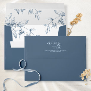 Blue Elegant Modern Formal, Floral Wedding Envelop Envelope