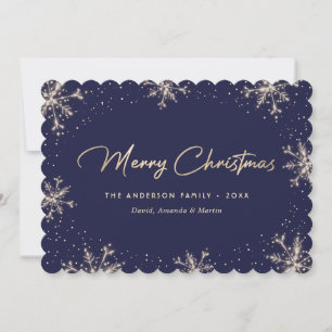 Blue Elegant Modern Snowflake Merry Christmas Card