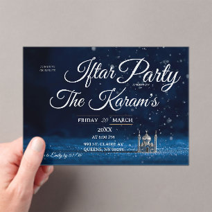 Blue Elegant Mosque Ramadan Iftar Party Acrylic Invitations