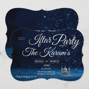 Blue Elegant Mosque Ramadan Iftar Party Invitation