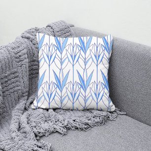 Blue elegant natural seamless leafy pattern plant cushion