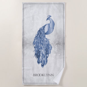 Blue Elegant Peacock Beach Towel