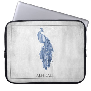 Blue Elegant Peacock Personalised Laptop Sleeve