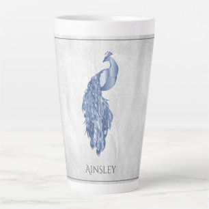 Blue Elegant Peacock Personalised Latte Mug