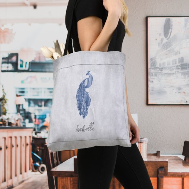 Blue Elegant Peacock Personalised Tote Bag (Blue Elegant Peacock Personalized Tote Bag)