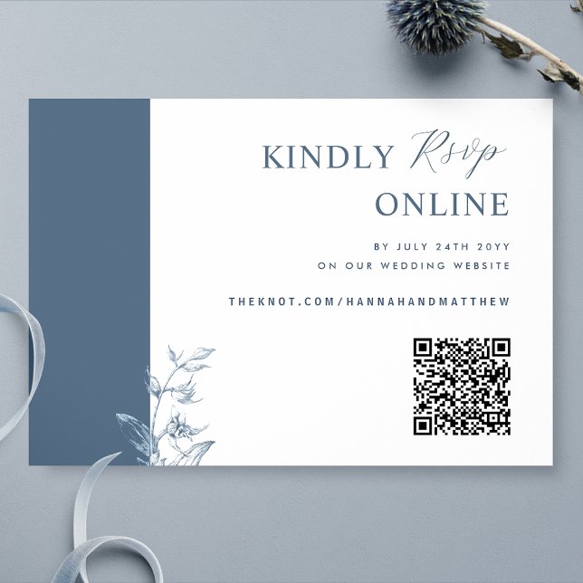 Blue Elegant QR Code RSVP Wedding Enclosure Car (Creator Uploaded)