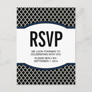 Blue Elegant Quatrefoil RSVP Postcard
