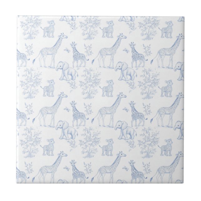 Blue Elegant Safari Toile Vintage Design Ceramic Tile (Front)