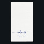 Blue Elegant Script Lettering Cheers Event Napkin<br><div class="desc">Add stylish detail to your special day with this personalised party napkin. This design features stylish blue typography " Cheers" with custom text. You can personalise the text for any event or party. Matching invitations and party supplies are available in my shop BaraBomDesign.</div>