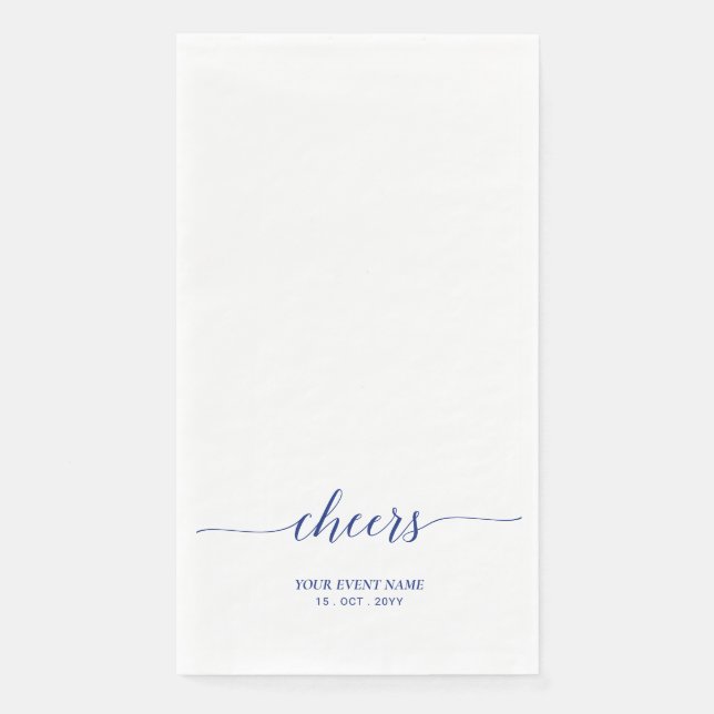 Blue Elegant Script Lettering Cheers Event Napkin (Front)