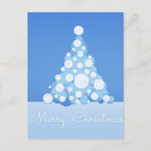 Blue Elegant Snow Stars Balls Tree Merry Christmas Holiday Postcard