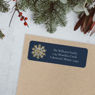 Blue Elegant Snowflake Christmas Return Address Label