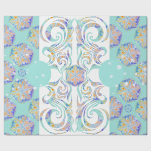 Blue Elegant Snowflake Snowstorm pattern Wrapping Paper
