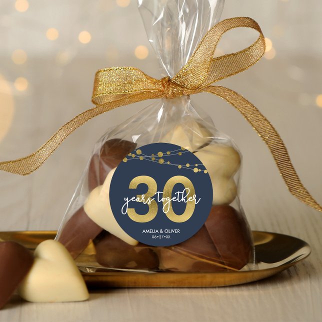 Blue Elegant Strings of Lights 30th Anniversary Classic Round Sticker (Creator Uploaded)