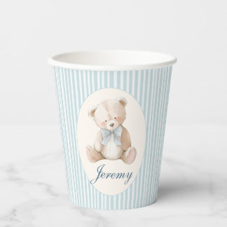 Blue Elegant Teddy Bear Baby's Birthday Paper Cups