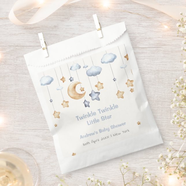 Blue Elegant Twinkle Twinkle Baby Shower Favour Bag (Clipped)