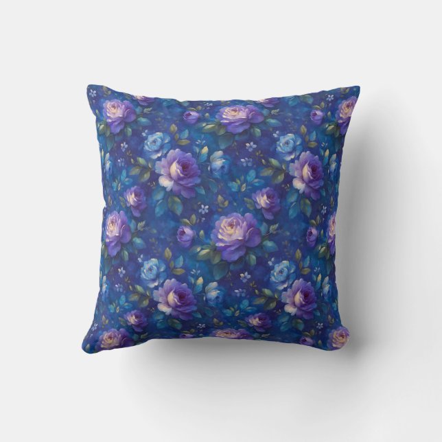 Blue Elegant Vintage Botanical Chic Cushion (Back)