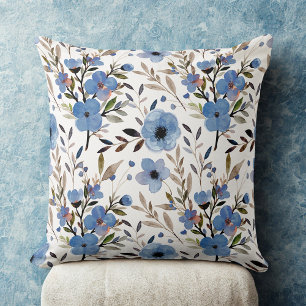 Blue Elegant vintage wildflowers floral pattern Cushion