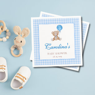 Blue elegant we can bearly wait baby shower napkin