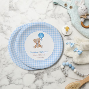 Blue elegant we can bearly wait baby shower paper plate