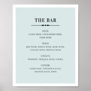 Blue elegant wedding. Simple alcohol drinks bar Poster