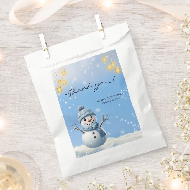 Blue Elegant Whimsical Winter Snowman Baby Shower  Favour Bag (Clipped)