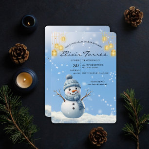 Blue Elegant Whimsical Winter Snowman Baby Shower  Invitation