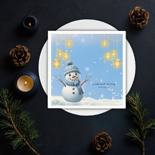 Blue Elegant Whimsical Winter Snowman Baby Shower  Napkin