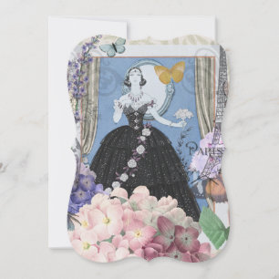 Blue Elegant Woman Floral Fancy Gown 