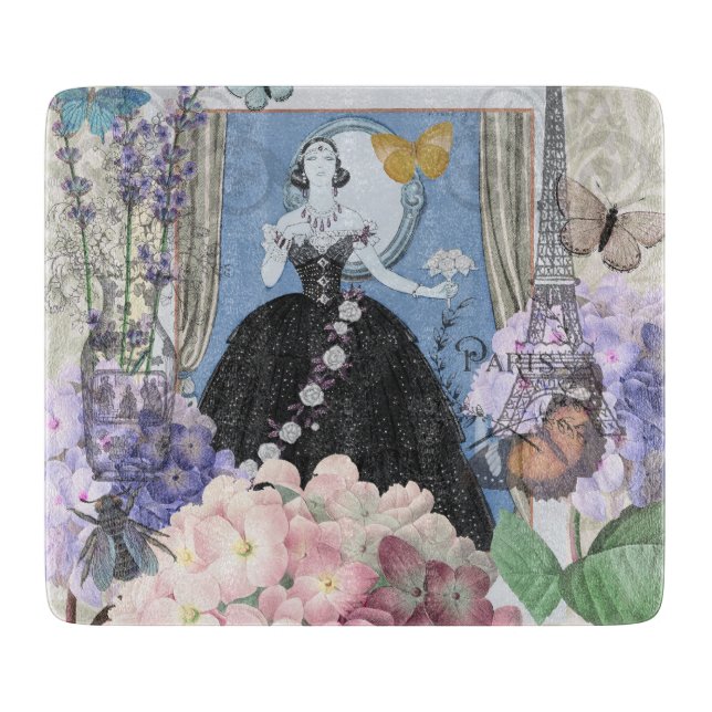 Blue Elegant Woman Floral Fancy Gown  Cutting Board (Front)