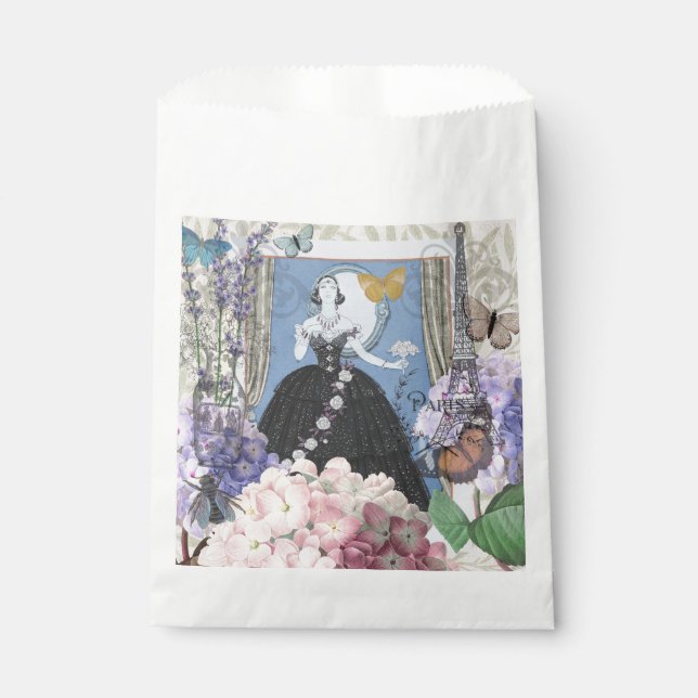 Blue Elegant Woman Floral Fancy Gown  Favour Bag (Front)