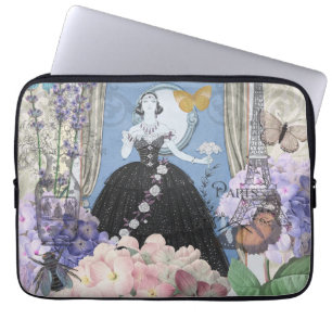 Blue Elegant Woman Floral Fancy Gown  Laptop Sleeve