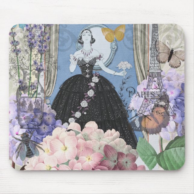 Blue Elegant Woman Floral Fancy Gown  Mouse Pad (Front)