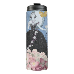 Blue Elegant Woman Floral Fancy Gown Thermal Tumbler