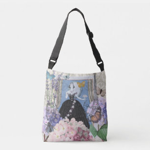 Blue Elegant Woman Floral Gown Dressy Crossbody Bag