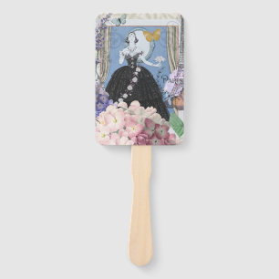 Blue Elegant Woman Floral Gown Dressy Hand Fan