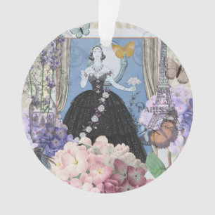 Blue Elegant Woman Floral Gown Dressy Ornament
