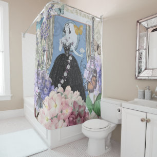 Blue Elegant Woman Floral Gown Dressy Shower Curtain