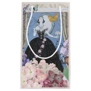 Blue Elegant Woman Floral Gown Dressy Small Gift Bag